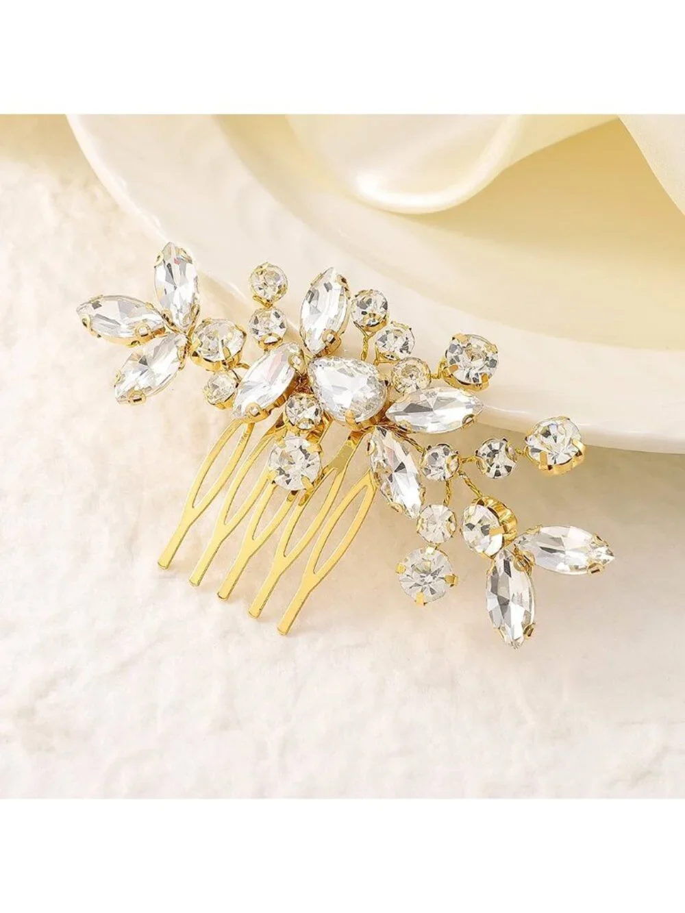 Women's Gold Crystal Rhinestone Bridal Hair Clip Wedding Headpiece